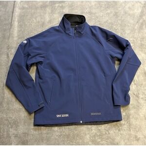 Marmot Gravity Softshell Jacket Men's Size L Navy Blue Full Zip Amway Logo EUC
